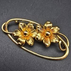 Forstner 12K Gold Filled Floral Brooch Oval Two Flowers Vintage Jewelry
